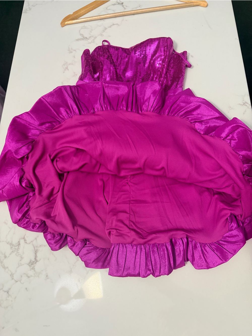 Grace in LA Fuchsia Sequin Bodice Bubble Dress with Bow - Picture 10 of 12